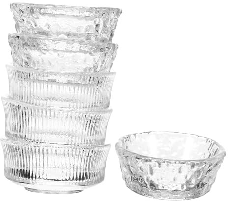 MOLUCKFU Small Glass Dip Bowls and Sauce Holders Set of 6 Mini Dessert and Snack Bowls for Kitchen Prep and Serving Glass Pinch Textured Pattern