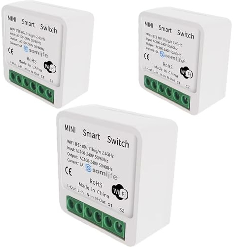 SomLife Interrupteurs Intelligents WiFi 16A MiniSmart Switch Wi-Fi connecté, Application Tuya/SmartLife, Alexa, Google Home