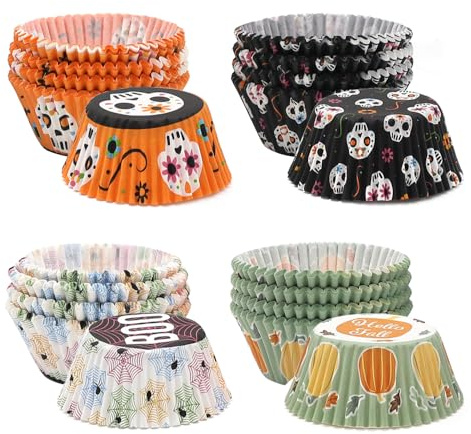 GYSRXS Muffinförmchen Halloween 400 Stück - Kürbis, Skelet und Spinne Muffinform für Cupcakes, Desserts und Party (7.2×4.9×3.1CM)