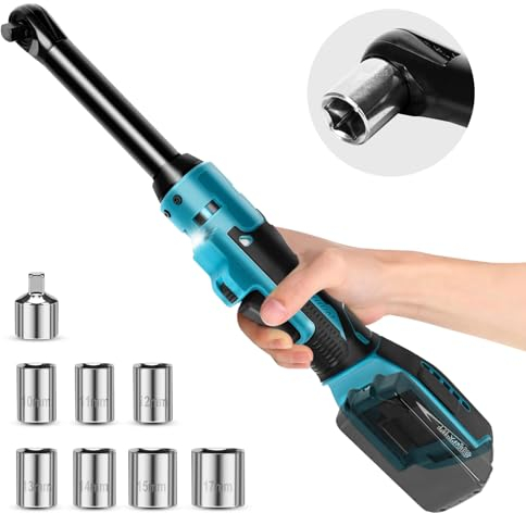 3/8 Akku Ratschenschlüssel kabelloser Ratschenschlüssel kompatibel mit Makita 18V, 15CM Akku Ratsche Elektrischer Power Elektro-Ratschenschrauber,1/4 Adapter, 7 Stecknüsse (ohne akku)