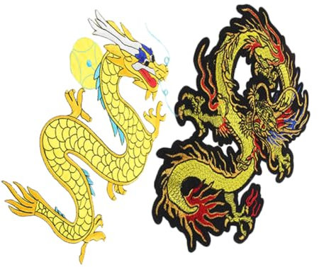 BELLIFFY 2stücke Drachen Aufnäher Für Kleidung Gestickte Applikationen Zur Dekoration Von Jacken Hosen Und Rucksäcken Zum Reparieren Und Verschönern Von Textilien