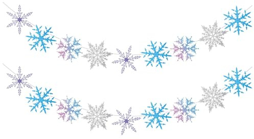 2 Schnee-Geburtstagsparty-Dekorationen, Schnee-Geburtstags-Banner-Zubehör, Schnee-Party-Dekor-Geschenke, Schneeflocken-Girlande, Winterdekor, geeignet für Geburtstagspartys, Babytaufen, Winterfeste