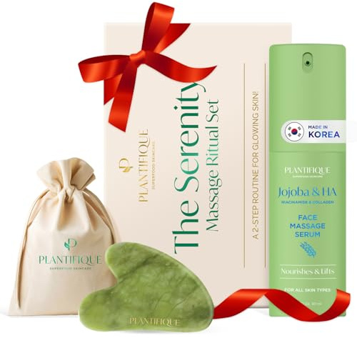 Plantifique Jojobaöl & Hyaluronsäure Gesichtsserum für Gua Sha Massage mit Vitamin C, E, Niacinamid für strahlende Haut - Korean Skincare Anti-Aging-Serum, 30 ml