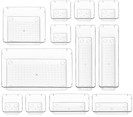 My Happy Home 12 Pcs Clear Plastic Drawer Organiser Trays Utensil Cutlery Set Divider, Makeup, Kitchen Utensils, Gadgets, Large Size Office Desk Organizers