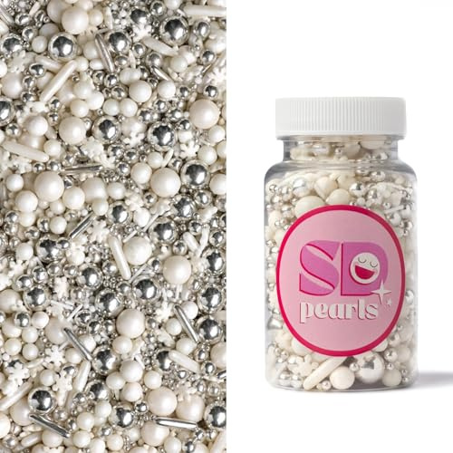 SD Pearls Zuckerstreusel, Weihnachten Streusel Essbar, Zuckerstreusel Weihnachten, Schneeflocken Deco Streusel, Weihnachtskekse Deko Essbar, Streudekor für Kuchen (Mix „Die Schneekönigin“, 100g)
