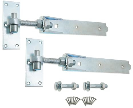 Infinity Decor Coppia di cerniere regolabili in ferro resistente da 30,5 cm con gancio e fascia zincate, ideali per cancelli da giardino in legno, porta del garage, vialetto