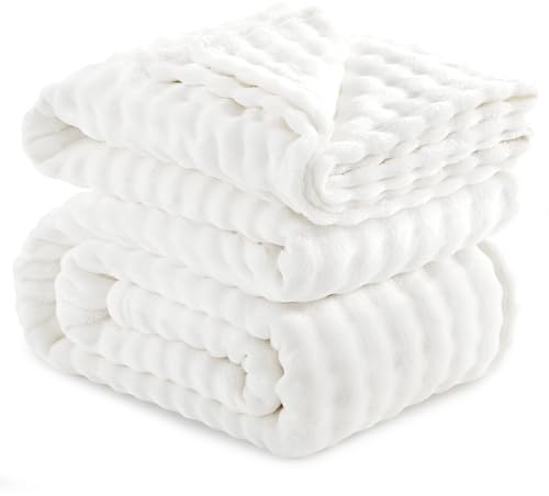 RUIKASI Bubble Decke Kuscheldecke Flauschig Weiß - 220x240cm XXL Sofadecke & Couchdecke aus Plüsch, Warme Fleece für Wohnzimmer Deko Blanket, Dicke Wohndecke