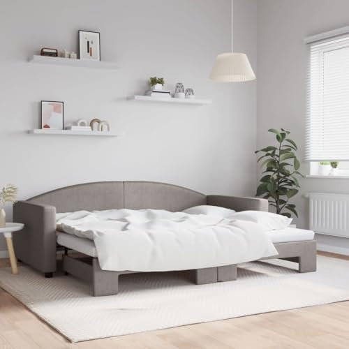 LAPOOH Tagesbett Ausziehbar Taupe 90x200 cm Stoff, Schlafsofa, Daybed, Bettsofa, Sofa Bed, Sofabett, Schlafcouch, Jugendbett, Bettgestell, Bettcouch - 3197191