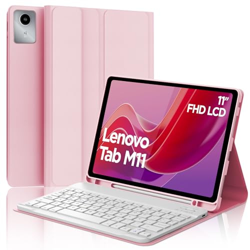 IVEOPPE Funda Teclado para Lenovo Tab M11 11 Pulgadas 2024 TB330FU/TB330XU | Keyboard QWERTY Español Ñ, Bluetooth Magnético Desmontable Teclado Capa con Soporte para Lápiz, Rosa claro