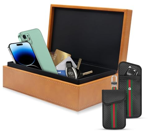 BOODPET Faraday-Box zum Schutz vor Keyless Entry – Hochwertige RFID-Signalabschirmungshülle mit 2 Faraday-Beuteln (braun)
