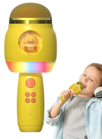 ycezw Microfoni wireless per karaoke, microfono senza fili per canzoni - Microfono wireless per bambini dei cartoni animati con luci a LED | portatili per il compleanno di Natale