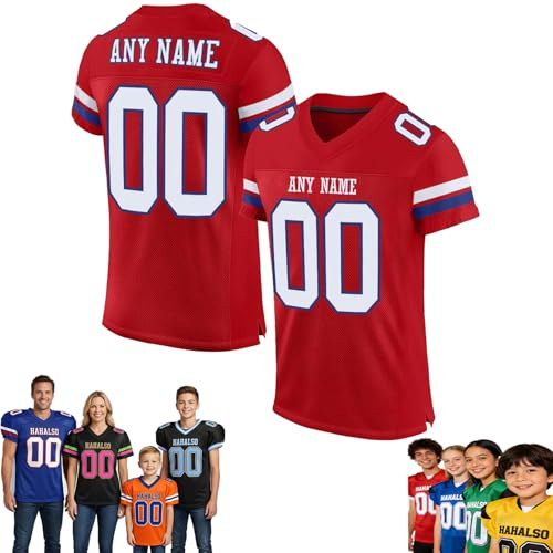 Football Trikot, Personalisiert American Football Spieltrikots mit Name Nummer Personalisierte Trikot T-Shirt für Training/Spiel/Individuelles Geschenk Kinder Erwachsene Junge Mädchen Herren Damen