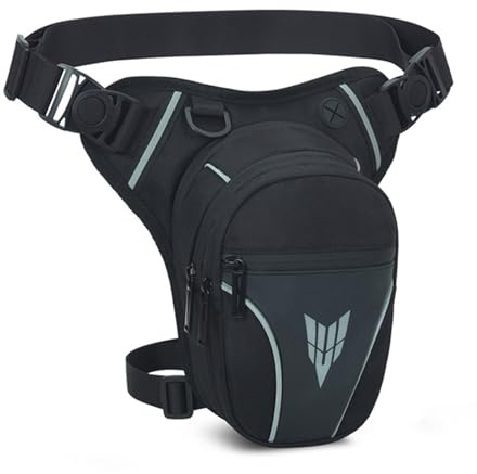 Bolsa para la pierna de moto para hombre y mujer, impermeable, bolsillos ajustables con bandas reflectantes, bolsa deportiva para correr, viajar, ciclismo, motociclismo, camping, Negro , 15 x 8 x 27