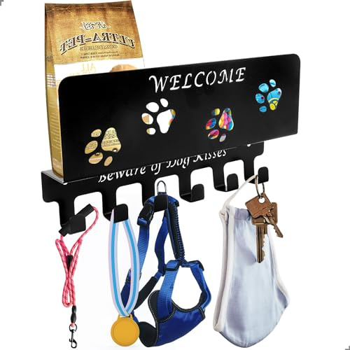 Running medaljhållare, design väggklädhållare, väggnyckelhållare med 6 badhängare, krok klädhängare för hem sovrum hund entré dekorativ