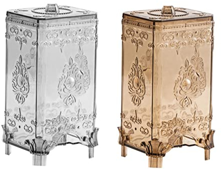 TOPPERFUN Porta Discos De Algodón Decorativo 2 Piezas Gris y Marrón, Organizador Compacto De Almacenamiento para Maquillaje, Material Seguro Transparente, para Tocador y Baño, Contenedor Práctico