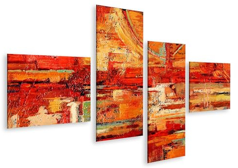 islandburner Bild auf Leinwand Abstrakte Farben und Formen Gemälde Kunstwerk in Rot und Orange Bilder Wandbilder Poster