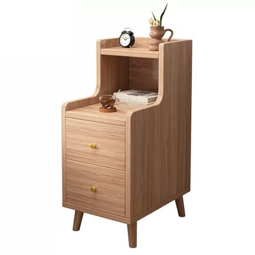 Mesita de Noche Moderna de Nogal de Mediados de Siglo con Estante Deslizante Abierto, Mesa Auxiliar compacta para Espacios pequeños, Elegante Mueble de Dormitorio (Color: Roble Rainsilk, Tam