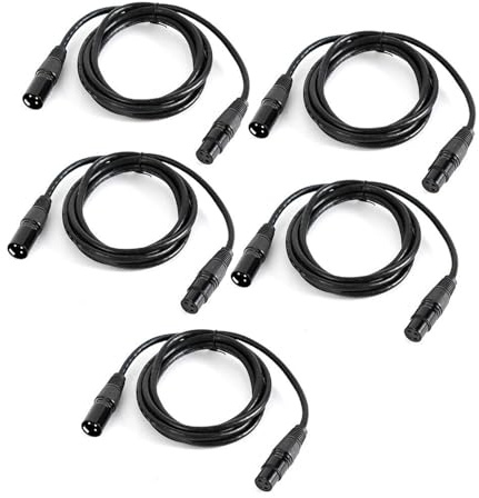 DHQCQL XLR-Kabel 1m, 5x DMX Kabel mit XLR Stecker auf Busche Kabel, 3 Polig Abgeschirmt Ausbalanciert DMX-Patchkabel, Mikrofonkabel für Stromversorgung und DMX-Signal, Schwarz
