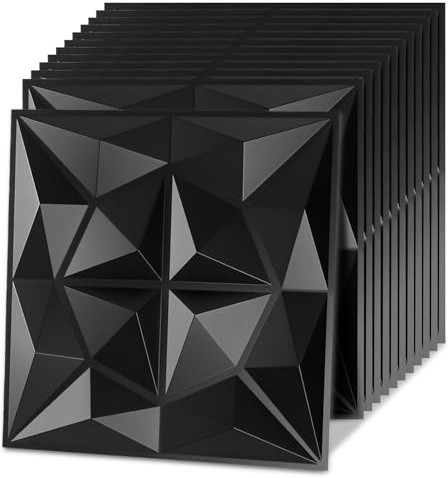 Jaxguom 3D Wandpaneele Diamant 36 Stück 50 x 50 cm (9m²), 3D Wall Panels Hochsteifes PVC Wanddeko Platten, Nicht Verformbar, Wasserfest, Hitzebeständig, Matt Schwarz