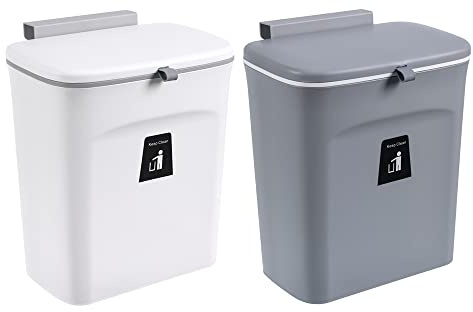 Poubelle bio de cuisine 9 l - Poubelle de salle de bain à suspendre avec couvercle, plan de travail ou sous l'évier - Poubelle bio - Anti-odeurs - Poubelle de table - Système de tri des déchets - Gris