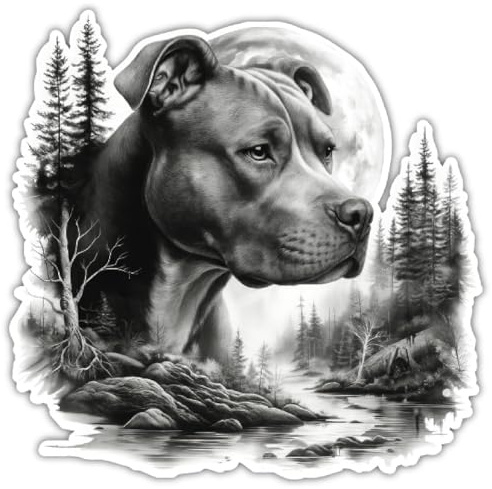 Samunshi® American Pit Bull Terrier im Wald Aufkleber Autoaufkleber für Motorrad Fahrrad Roller oder Auto Wohnmobil SUV Geländewagen Hunde Sticker Dog Dogo 10x10cm