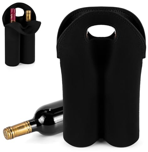 Portabottiglie Vino per 2 Scomparti Borsa per Bottiglie in Neoprene per Portare con Maniglia Borsa Spesa Cestello Portabottiglie Acqua Vino per Pesca Campeggio Viaggi Stoccaggio Idee Regalo(Nero)