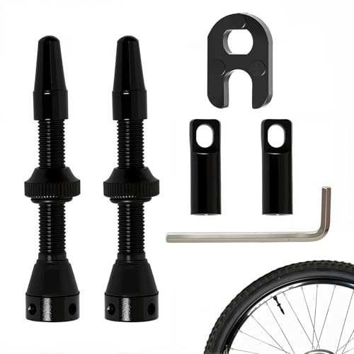 Set 6 Pièces Valves Presta Tubeless 44mm, Tiges en Alliage Léger, Inclus Outil de Retrait de Valve, Kit Tige de Valve Tubeless pour Vélo Route & VTT, Noir