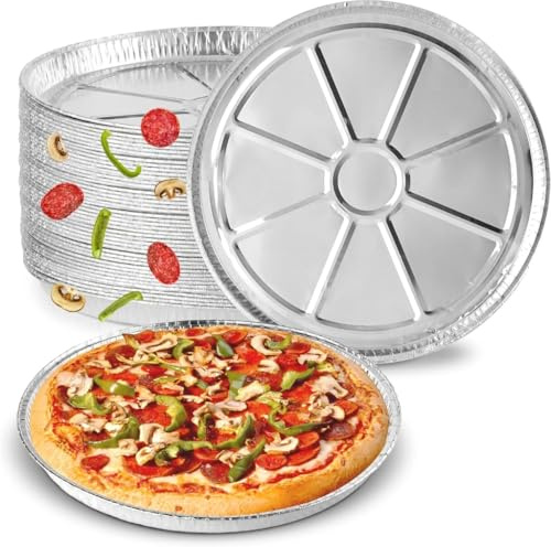 Stock Your Home 12 Inch Aluminum Pizza Pans Disposable (50 Pack) Round Foil Focaccia Pan for Individual Personal Pizzas, Giant Size Chocolate Chip Cookie Cake Tin, Large Serving Trays, Platter Tray
