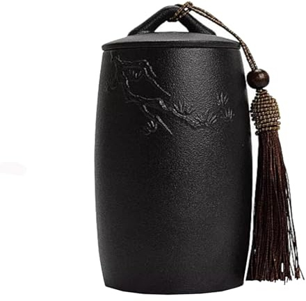 Vintage Japanese Style Ceramic Tea Caddy Sealed Storage Jar with Lid (Nero Black) Ideal for Loose Tea Coffee Stylish Airtight Container for Pantry Home Decor