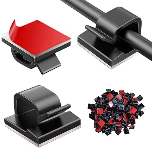 Xahpower 100 Pezzi Clip per Cavi, Fermacavi Adesivi, Organizzatore Cavi per Catena Luminosa, Parete, Scrivania, Casa, Ufficio