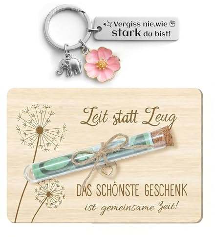 Zeit Statt Zeug Gutschein Geschenkverpackung DIY Geldgeschenk Set mit Schlüsselanhänger Edelstahl Holz Reagenzglas Umschlag für Geburtstag Hochzeit Kreative Geschenkidee für Partner Familie Freunde