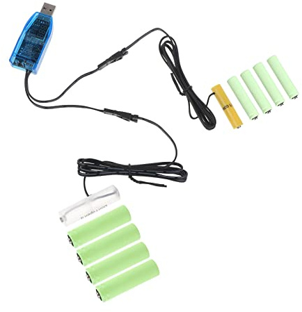 THOANBY Type C USB vers 1,5 V 3 V 4,5 V 6 V 9 V 12 V AA Éliminateurs de piles Remplacer 1 à 8 piles Réglage de la tension Cordon d'alimentation Batterie AA avec câbles