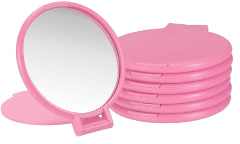QUARKZMAN 6 Stück Runde Kompaktspiegel Großpackung Mini Taschen Klappspiegel Kleine Tragbare Makeup Spiegel Für Handtasche Frauen Mädchen Reisen Täglicher Gebrauch Party Geschenke Dunkelrosa