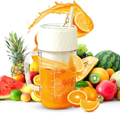 Mixeur à smoothie - Extracteur de jus portable avec capuchon de paille et poignée - Mixeur portable - 500 ml - Avec 10 lames - Rechargeable par USB - Pour jus de fruits, shake smoothie - Vert