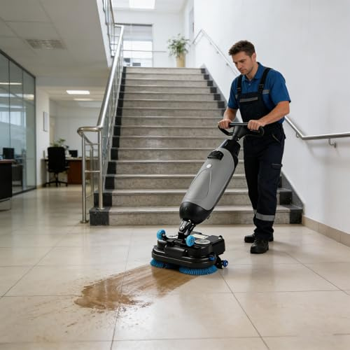Lakenbroade Fregadora de Suelos compacta Profesional con depósitos Separados de 4 y 6 litros, cepillos de Limpieza motorizados de 45 cm (18 Pulgadas), inalámbrica y alimentada Gray