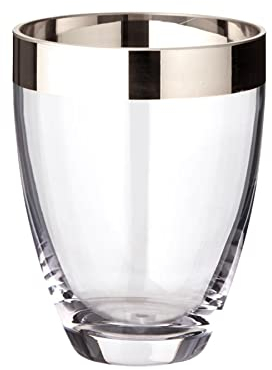 EDZARD Vase Charlotte, rund, Höhe 16 cm, Durchmesser 12 cm, mundgeblasenes Kristallglas mit Platinrand - Glas Vase, Blumenvase, Moderne Tulpenvase