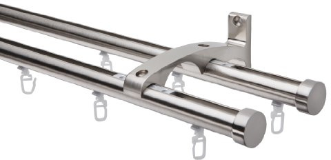 DécoProfi Gardinenstange Innenlauf 2-läufig Set Ø 20 mm Edelstahloptik (nickel gebürstet) I Länge: 160cm Aluminium für Wandmontage I Als Gardinenschiene & Vorhangstange geeignet