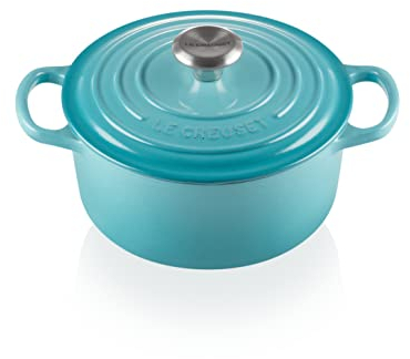 Le Creuset Evolution Cocotte con Tapa, Redonda, Todas Las Fuentes de Calor Incl. inducción, 2,4 l, Hierro Fundido, Azul(Caribe), 20 cm