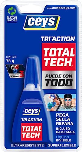 Ceys - Tri'action Total Tech - Pega, Sella y Repara - Incluso Bajo Agua - Líquido Invisible - Blister 75 G