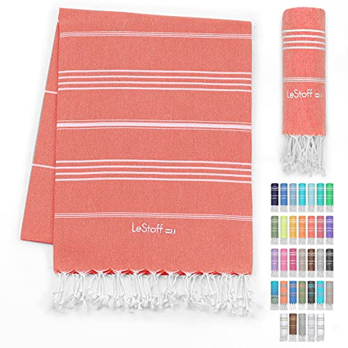 LeStoff Hamamtuch - 100% Bio-Baumwolle, 95 x 180 cm, Vorgewaschen, Saugstark, Schnelltrocknend, Badetuch, Badehandtuch groß, Saunatuch Herren, Saunahandtuch Damen, für Sauna, Wellness, Spa (Pfirsich)