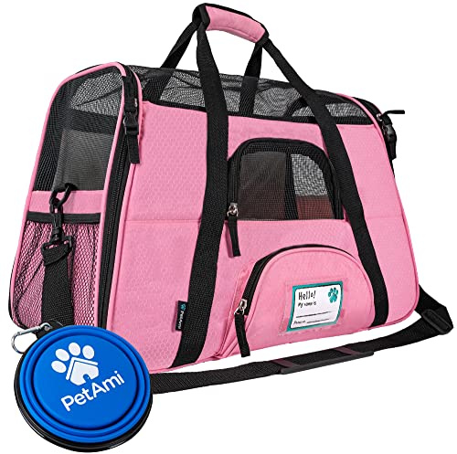 PetAmi Von Fluggesellschaften zugelassene Transporttasche für Katzen und kleine Hunde, weich, belüftet und ideal für Reisen mit Kätzchen oder Welpen, rosa, groß