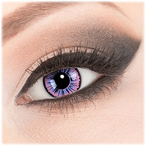 Farbige lila Crazy Fun Kontaktlinsen 1 Paar 'Purple Fee' mit Behälter - Topqualität von 'Evil Lens' zu Fasching Karneval Halloween ohne Stärke