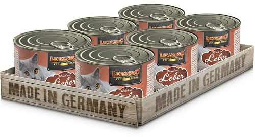 Leonardo Cibo umido [6x200g Ricco di fegato] | Cibo umido senza cereali per gatti | Alimento completo umido in lattina