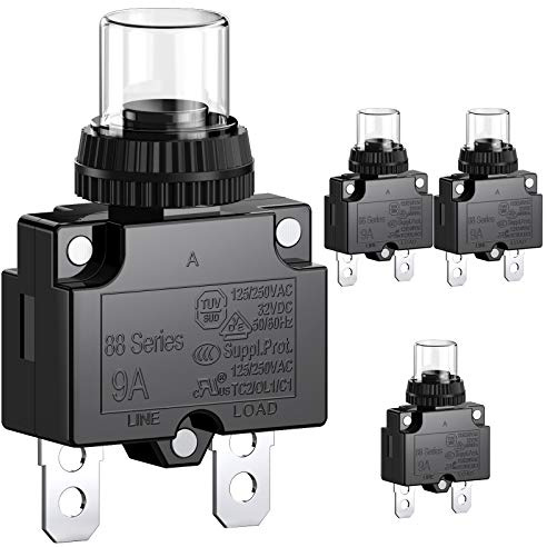 CLDIY Interruttore da 9 A con protezione termica da sovraccarico 88 Series Manual Push Button Reset con morsetti a collegamento rapido e cappuccio impermeabile 32 VDC o 125 / 250 VAC 4 pezzi