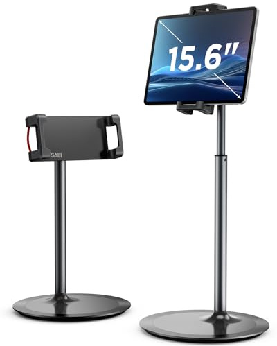 SAIJI Support de Tablette Réglable, Support de Téléphone avec Grande Base Stable, Angle et Hauteur Réglable Compatible avec 4,7-12,9 Iphone iPad Pro Air Mini (Noir)