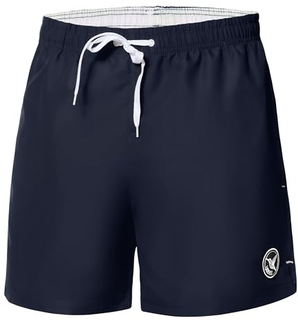 Ladeheid Short de Bain Homme, Maillot de Bain Séchage Rapide avec Doublure en Filet, Poches Fonctionnelles, Taille Élastique avec Cordon, Léger et Confortable LA40-198 (Bleu Marine, 3XL)