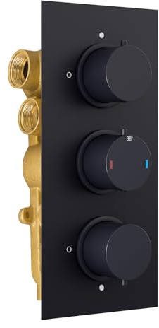 3 Dial 3 Way Round Concealed Thermostatic Shower Valve - Matt Black