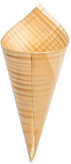 MAQA Lot de 50 cônes de finger food en bois de pin, cônes jetables pour aliments D 9,5 cm H 22,5 cm, cônes frits pour mozzarelline, frites de poisson et légumes