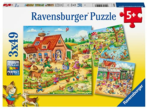 Ravensburger Kinderpuzzle - Ferien auf dem Land - 3x49 Teile Puzzle für Kinder ab 5 Jahren
