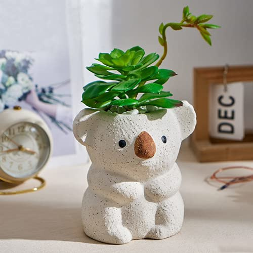 XIUWOUG Kleine Koala Blumentopf Keramik Sukkulenten Topf/Stifthalter Glasiert und Raue Oberfläche Matte Pflanze Kräuter Kaktus Behälter für Home Office Dekoration Kreativer Geschenke,A,13 * 11 * 13.5